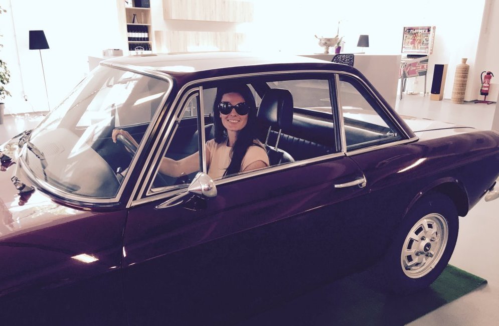 Marie driving the Fulvia